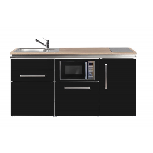 STENGEL Designline MDGSM170 Schwarz – Miniküche 170cm mit Kühlschrank, Geschirrspüler, Mikrowelle & Schublade