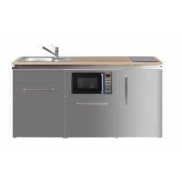 STENGEL Designline MDGSM170 Edelstahl – Premium Miniküche (170cm) inkl. Kühlschrank, Geschirrspüler, Mikrowelle & Softclose-Schublade