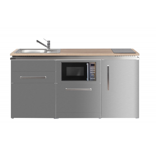 STENGEL Designline MDGSM170 Edelstahl – Premium Miniküche (170cm) inkl. Kühlschrank, Geschirrspüler, Mikrowelle & Softclose-Schublade