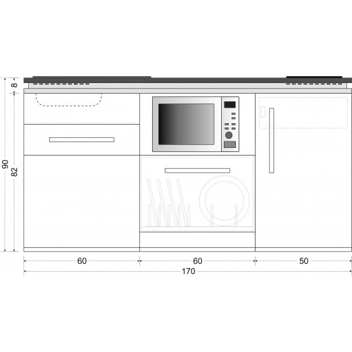 STENGEL Designline MDGSM170 Weiß – Premium Miniküche (170cm) inkl. Kühlschrank, Geschirrspüler, Mikrowelle & Softclose-Schublade