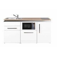 STENGEL Designline MDGSM170 Weiß – Premium Miniküche (170cm) inkl. Kühlschrank, Geschirrspüler, Mikrowelle & Softclose-Schublade