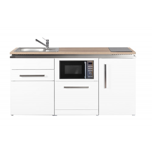 STENGEL Designline MDGSM170 Weiß – Premium Miniküche (170cm) inkl. Kühlschrank, Geschirrspüler, Mikrowelle & Softclose-Schublade
