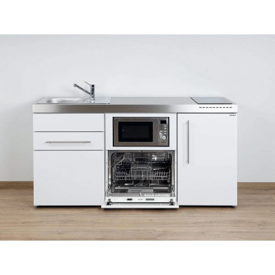 Stengel Miniküche Premiumline MPGSM 170 Weiß (170 cm) mit Kühlschrank, Geschirrspüler, Mikrowelle