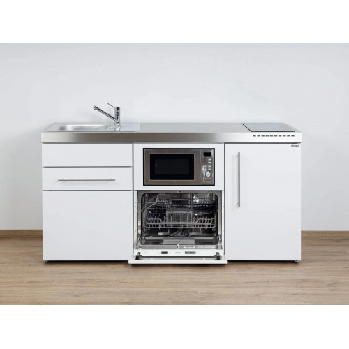Stengel Miniküche Premiumline MPGSM 170 Weiß (170 cm) mit Kühlschrank, Geschirrspüler, Mikrowelle