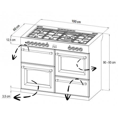 Standherd Belling Kensington 100 DFT Black Gas Elektro Standherd 100 cm Range Coocker 