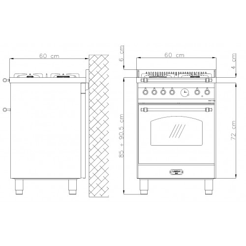 Standherd LOFRA - DOLCEVITA - SINGLE OVEN 60 cm - RR 66 MFT / CI - Burgundy - Messing Finish Range Cooker