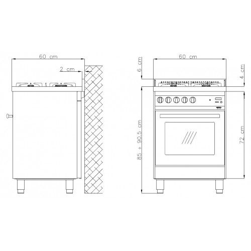 Standherd LOFRA - RAINBOW - SINGLE OVEN 60 cm - PR 66 MFT / C - Burgundy Range Cooker