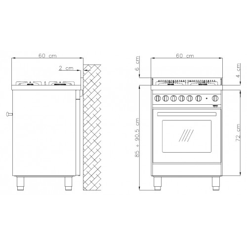 Standherd LOFRA - MAXIMA - SINGLE OVEN 60 cm - M 66 MF/ C - Gas / Elektr - INOX Range Cooker