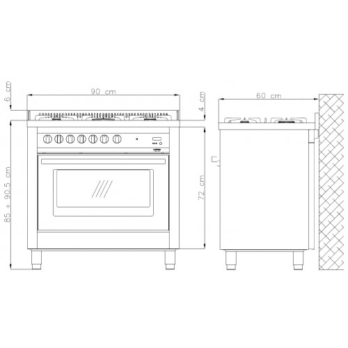 Standherd LOFRA - DOLCEVITA - SINGLE OVEN 90 cm - RNMG 96 MFT/ CI - Black - Messing Finish Range Cooker