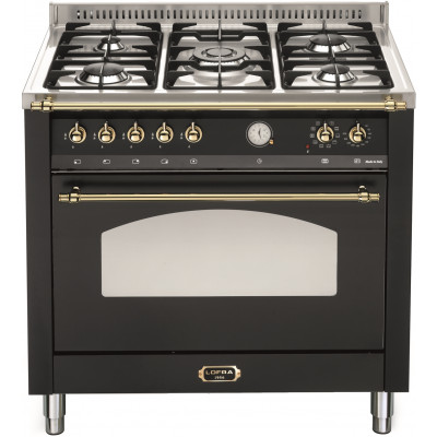 Standherd LOFRA - DOLCEVITA - SINGLE OVEN 90 cm - RNMG 96 MFT/ CI - Black - Messing Finish Range Cooker