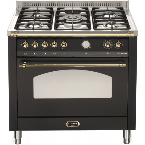 Standherd LOFRA - DOLCEVITA - SINGLE OVEN 90 cm - RNMG 96 MFT/ CI - Black - Messing Finish Range Cooker