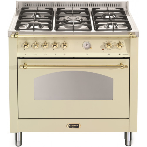 Standherd LOFRA - DOLCEVITA - SINGLE OVEN 90 cm - RBIG 96 MFT / CI - IVORY - Messing Finish Range Cooker