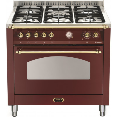 Standherd LOFRA - DOLCEVITA - SINGLE OVEN 90 cm - RRG 96 MFT/ CI - Burgundy - Messing Finish  Range Cooker