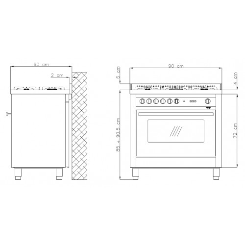 Standherd LOFRA - MAXIMA - SINGLE OVEN 90 cm - MG 96 MF/C - Gas / Elektro - INOX Range Cooker