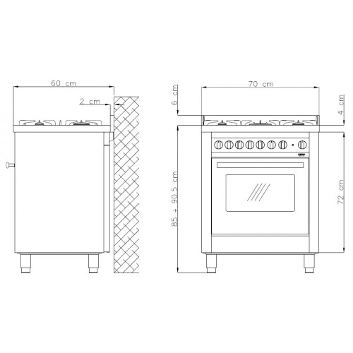 Standherd LOFRA - MAXIMA - SINGLE OVEN 70 cm breit - M 76 MF/ C - Gas / Elektro - INOX  Range Cooker 