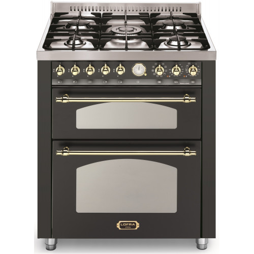 Standherd LOFRA - DOLCEVITA - DOUBLE OVEN 70 cm - RNMUD 76 MFTE / Ci - Black - Messing Finish Range Cooker