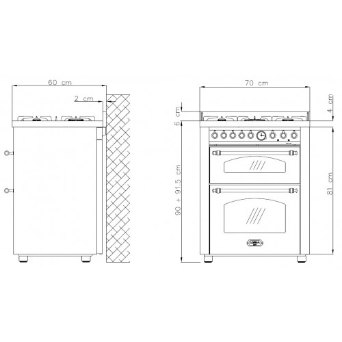 Standherd LOFRA - DOLCEVITA - DOUBLE OVEN 70 cm - RNMUD 76 MFTE / Ci - Black - Messing Finish Range Cooker