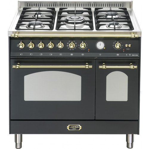  Standherd LOFRA - DOLCEVITA - DOUBLE OVEN 90 cm - RNMD 96 MFTE/ CI - Black - Messing Finish Range Cooker