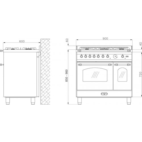 Standherd LOFRA - DOLCEVITA - DOUBLE OVEN 90 cm - RNMD 96 MFTE/ CI - Black - Bronze Finish Range Cooker