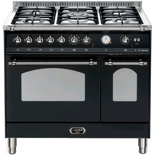 Standherd LOFRA - DOLCEVITA - DOUBLE OVEN 90 cm - RNMD 96 MFTE/ CI - Black - Chrome Finish Range Cooker