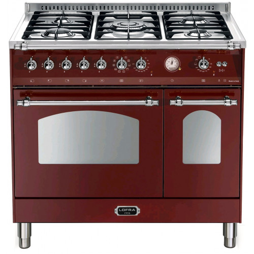 Standherd  LOFRA - DOLCEVITA - DOUBLE OVEN 90 cm - RRD 96 MFTE/CI - Burgundy - Chrome Finish Range Cooker