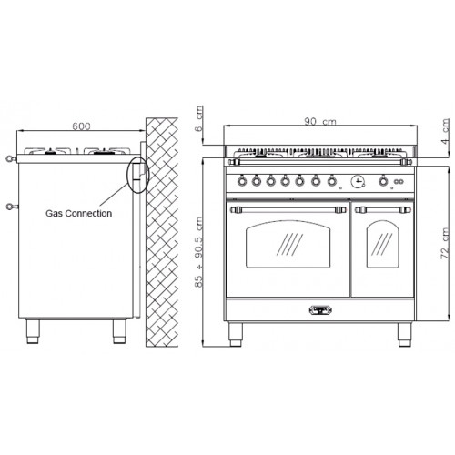 Standherd  LOFRA - DOLCEVITA - DOUBLE OVEN 90 cm - RRD 96 MFTE/CI - Burgundy - Chrome Finish Range Cooker