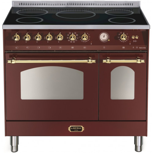 Standherd LOFRA - DOLCEVITA INDUKTION - DOUBLE OVEN 90 cm - RRD 96 MFTE/ 5I - Burgundy Messing Finish Range Cooker