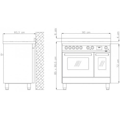 Standherd LOFRA - VENEZIA INDUKTION - DOUBLE OVEN - PNMD 96 MFTE/ 5I - EDELSTAHL BLACK DOOR  Range Cooker