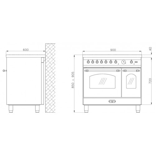 Standherd LOFRA - DOLCEVITA INDUKTION - DOUBLE OVEN 90cm - RNMD 96 MFTE/ 5IF - Black Messing Finish  Range Cooker