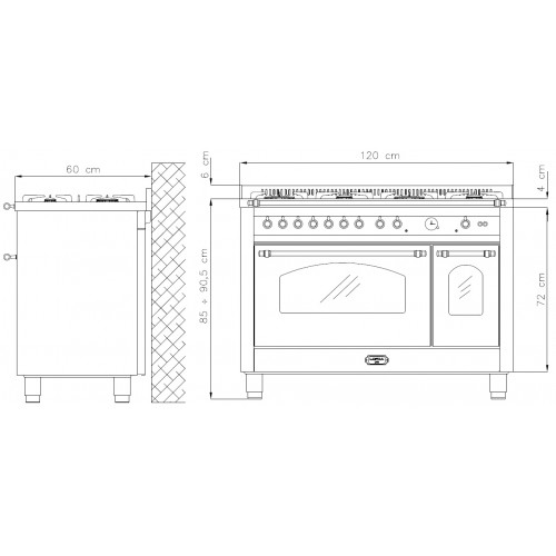 Standherd LOFRA - DOLCEVITA - DOUBLE OVEN 120cm - RNMD 126 MFT+E/ 2 AEO - BLACK MESSING FINISH  Range Cooker