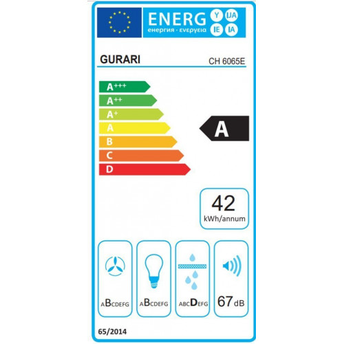 Gurari Kopffreihaube CH 6065E +Umluft.Dunstabzugshaube 60 cm, Wandhaube, Schwarz Glas