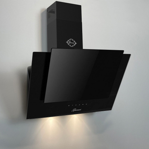 Gurari Kopffreihaube CH 6065E +Umluft.Dunstabzugshaube 60 cm, Wandhaube, Schwarz Glas