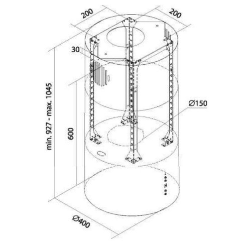 GURARI Inselhaube GCH 792 BL Diamond, Dunstabzugshaube Insel 40 cm Schwarz 850m³/h