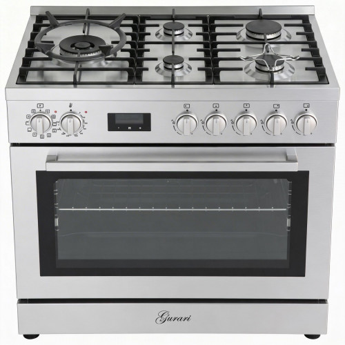 Gurari Gas-Standherd GCH E 818 X  Edelstahl Gas Elektro Standherd 90 cm 126 L +CH 5001 Dunstabzugshaube 90 cm,Edelstahl, Glas, 1000m³/h 