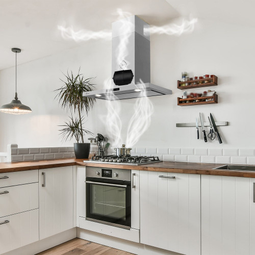 Gurari Gas-Standherd GCH E 818 X  Edelstahl Gas Elektro Standherd 90 cm 126 L +CH 5001 Dunstabzugshaube 90 cm,Edelstahl, Glas, 1000m³/h 