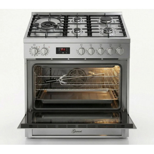 Gurari Gas-Standherd GCH E 818 X  Edelstahl Gas Elektro Standherd 90 cm 126 L +CH 5001 Dunstabzugshaube 90 cm,Edelstahl, Glas, 1000m³/h 