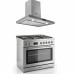 Gurari Gas-Standherd GCH E 818 X  Edelstahl Gas Elektro Standherd 90 cm 126 L +CH 5001 Dunstabzugshaube 90 cm,Edelstahl, Glas, 1000m³/h 