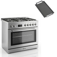 Gurari Gas-Standherd Edelstahl GCH E 818 X + Grillplatte Gas Elektro Standherd 90 cm 126 L Erdgas Fl.Gas 4 Kw WOK,Selbstreinigung 