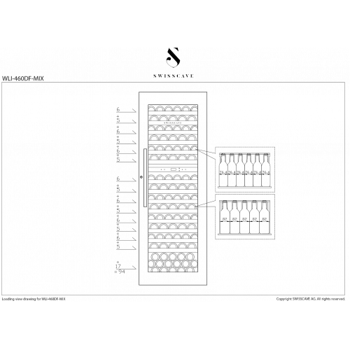 Swisscave Weinkühlschrank WLI-460DF-MIX, 2-Zonen Weinkühlschrank für Kücheneinbau, 94 Flaschen, 182cm (H)