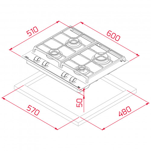 Teka GZC64300XBN 60cm Glas-Gaskochfeld mit 4 Kochzonen