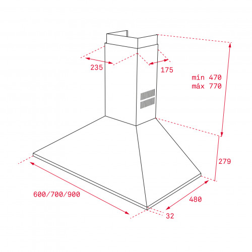 Teka DBB90 Pyramiden-Wandhaube mit Drucktasten, 90cm