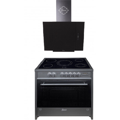 GURARI Elektro-Standherd GCH E 912 BL +GCH S 171 BL 90 Prime, Elektro Standherd 90 cm/ 8 Funktionen+Dunstabzugshaube 90 cm