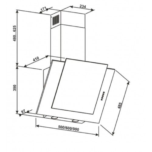 Gurari GCH S 482 90 IS Dunstabzugshaube kopffreihaube 90cm 1000 m³/h Edelstahl Schwarzglas