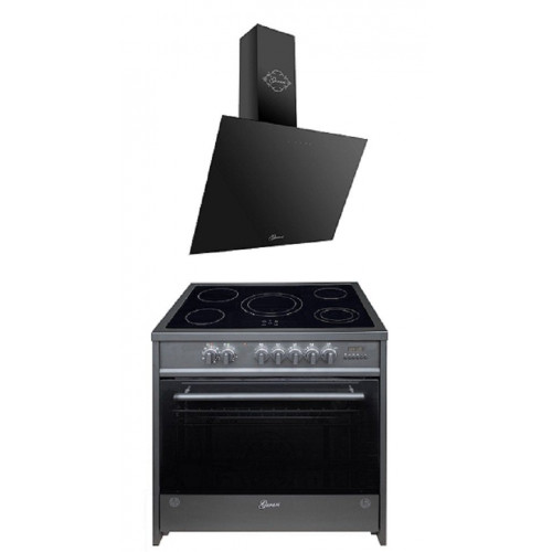 GURARI Elektro-Standherd GCH E 912 BL+ GCH 286 Bl 9 Prime, Elektro Standherd 90 cm/ Schwarz/ Range Coocker / 121L /Edelstahl/ 8 Funktionen / Heißluft/ Grill/ 5 Hi-Light Zonen/ Zweikreiszone/Restwärmeanzeige/+Dunstabzugshaube 90cm/ Schwarz Glas/ Effizient/