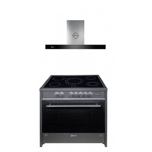 GURARI Elektro-Standherd GCH E 912 BL+GCH 462 IS 9 Prime, Elektro Standherd 90 cm/ Schwarz/ Range Coocker / 121L /Edelstahl/ 8 Funktionen / Heißluft/ Grill/ 5 Hi-Light Zonen/ Zweikreiszone/Restwärmeanzeige/+Edelstahl Dunstabzugshaube 90 cm/ Schwarz Glas P