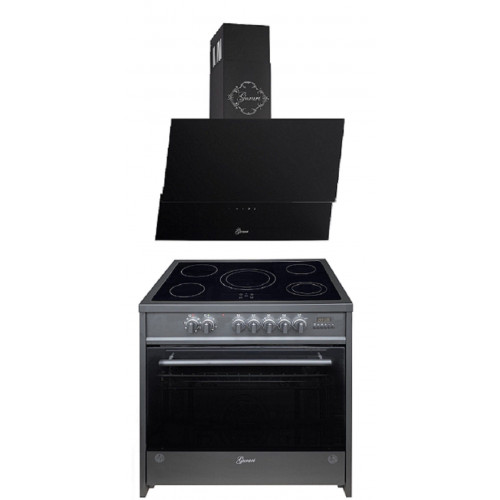 GURARI Elektro-Standherd GCH E 912 BL+ GCH 268 BL 9 Prime, Elektro Standherd 90 cm/ 121L / 8 Funktionen +Dunstabzugshaube 90cm