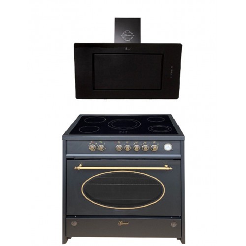 GURARI Elektro-Standherd GCH E 912 BL r+GCH S 155 BL 90 Prime, Retro Elektro Standherd 90 cm 8 Funktionen + Dunstabzugshaube 90 cm