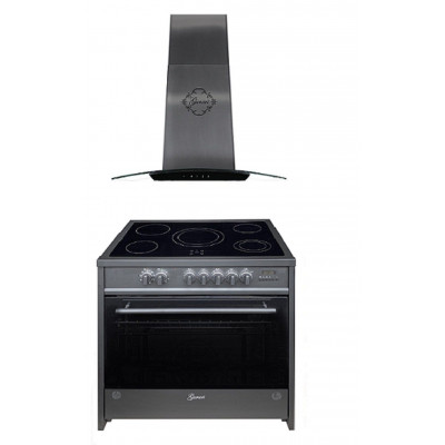 GURARI Elektro-Standherd GCH E 912 BL+GCH T 465 IS 90 BL PRIME, Elektro Standherd 90 cm/ Schwarz/ Range Coocker / 121L /Edelstahl/ 8 Funktionen / Heißluft/ Grill/ 5 Hi-Light Zonen/ Zweikreiszone/Restwärmeanzeige/+Dunstabzugshaube 90 cm 1000m³/h Wandhaube 
