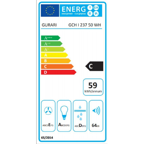 GURARI Inselhaube GCH I 237 50 WH, Umluft Lampen Inselhaube, Insel Dunstabzugshaube 50cm,  860m³/h