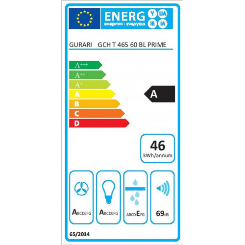 GURARI GCH T 465 60 BL PRIME Dunstabzugshaube 60cm 1000m³/h Wandhaube Schwarz Glas TouchControl